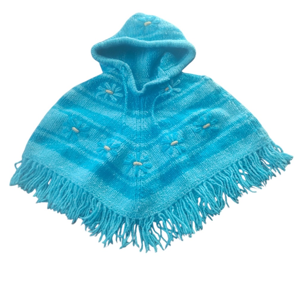 Vintage Kids Flower Hooded Poncho